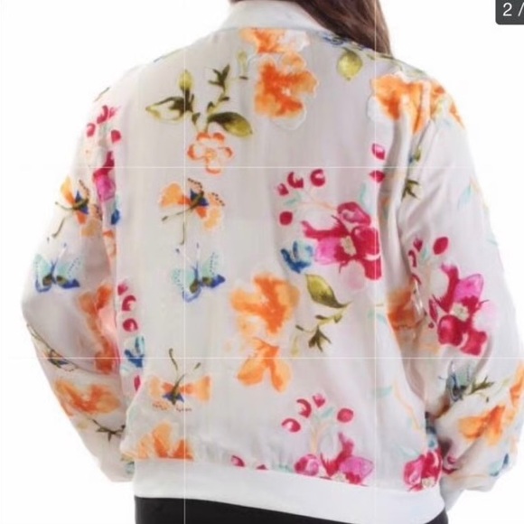 INC International Concepts White with Velvet Flowers Bomber Jacket - Picture 2 of 16
